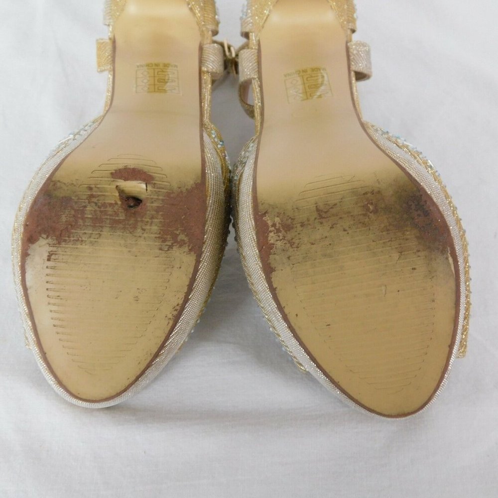 Fashion Focus Women Size 10 Gold Colored Rhinestone Peep Toe 5" Heel 1.5" Platfo - Picture 9 of 12